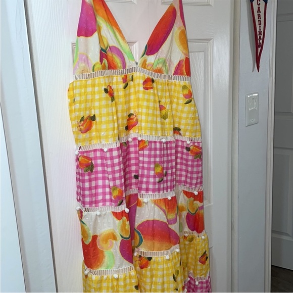 Farm Rio NEW Colorful Picnic Gingham Cashew Maxi Dress Size XL - Picture 2 of 7